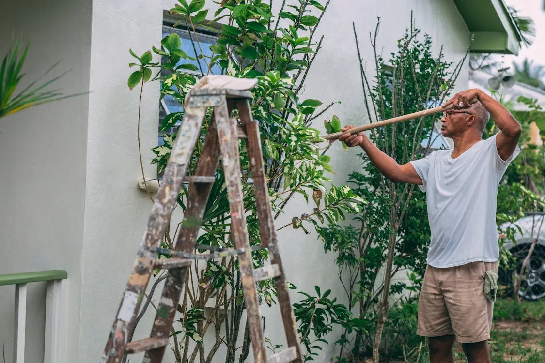 Peintre professionnel peignant l'exterieur d'une maison